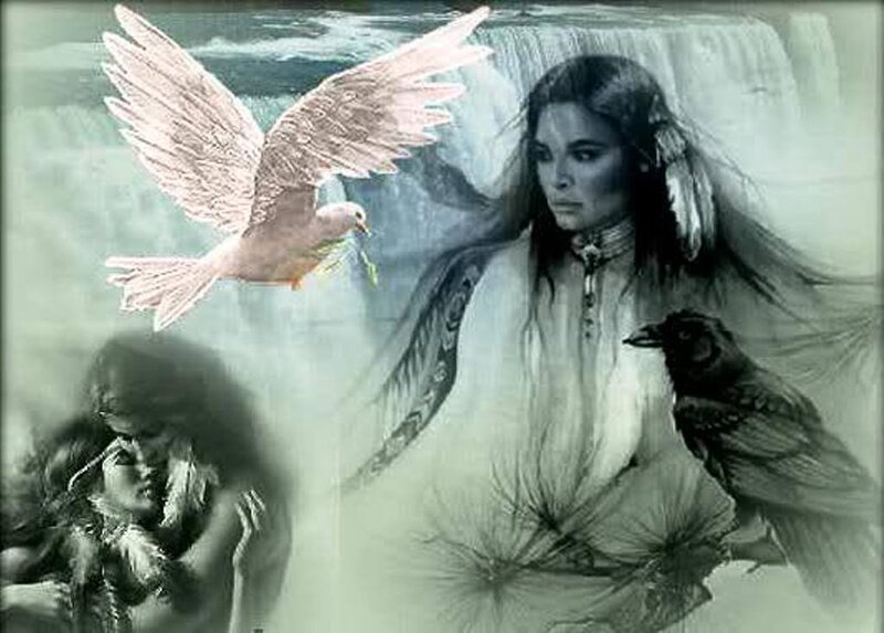 Indigenous Woman with Birds — Green