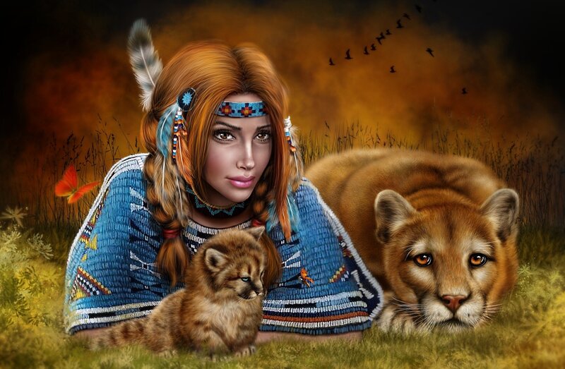 Indigenous Woman with Cougar
