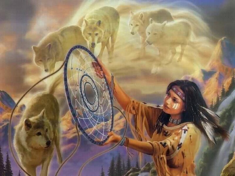 Indigenous Woman with Dreamcatcher — Purple, Spiritual