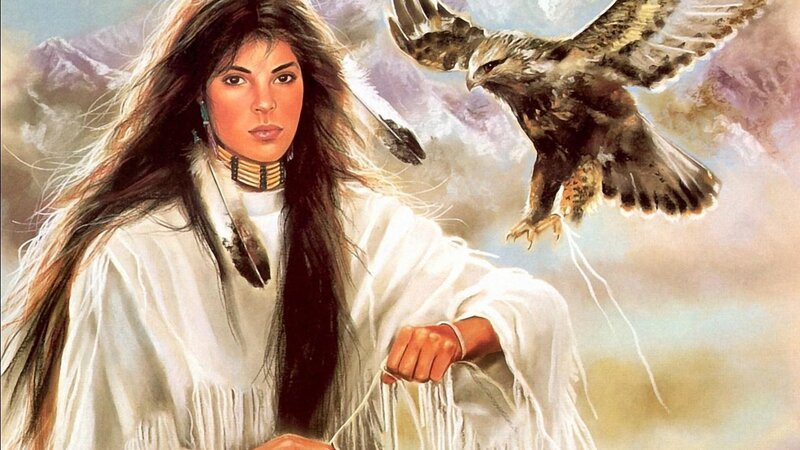Indigenous Woman with Eagle — White