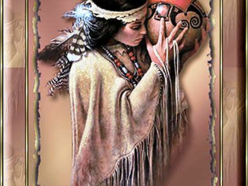 Indigenous Woman with Feather Headdress — Brown