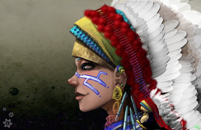 indigenous woman with feather headdress