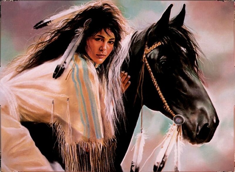 Indigenous Woman with Horse — Brown