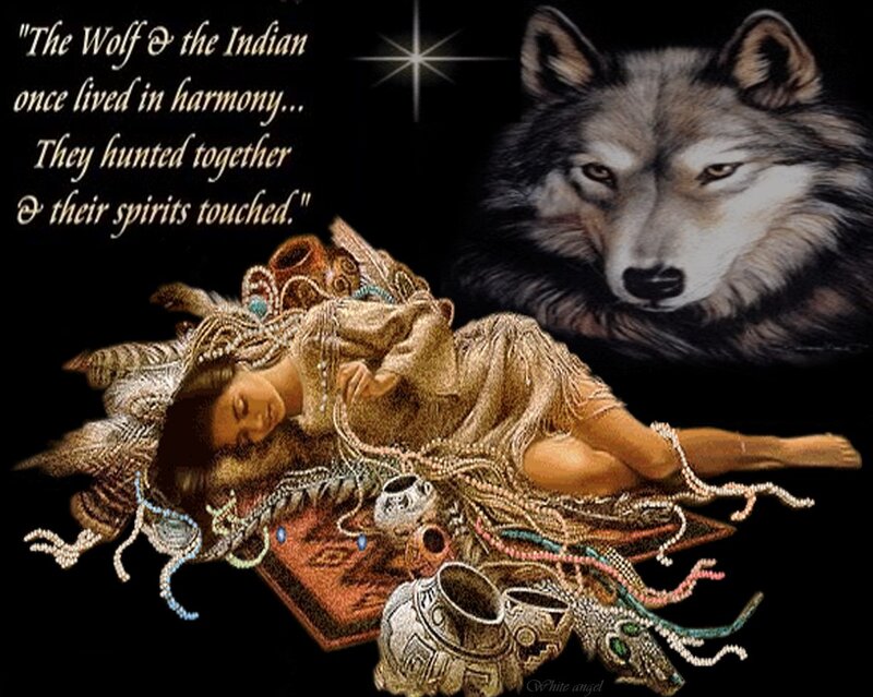 Indigenous Woman with Wolf — Black