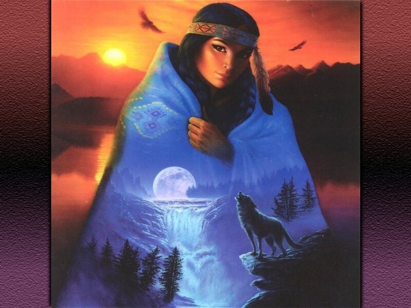 Indigenous Woman with Wolf