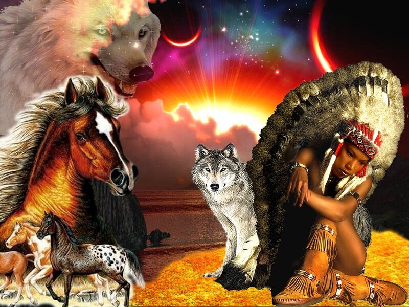Indigenous Woman with Wolves — Orange