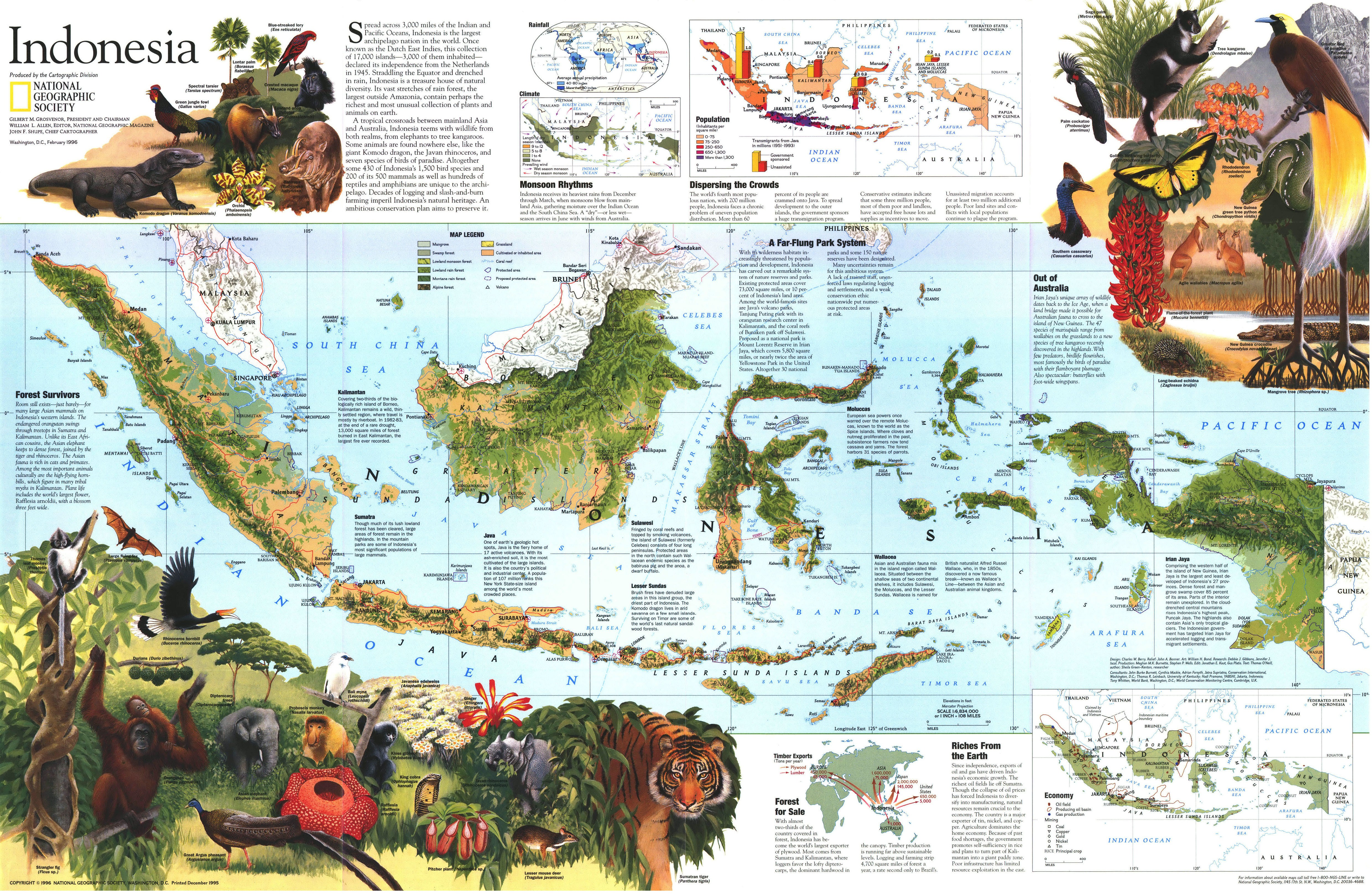 Indonesia map and wildlife