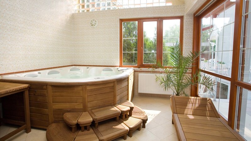 Indoor hot tub room