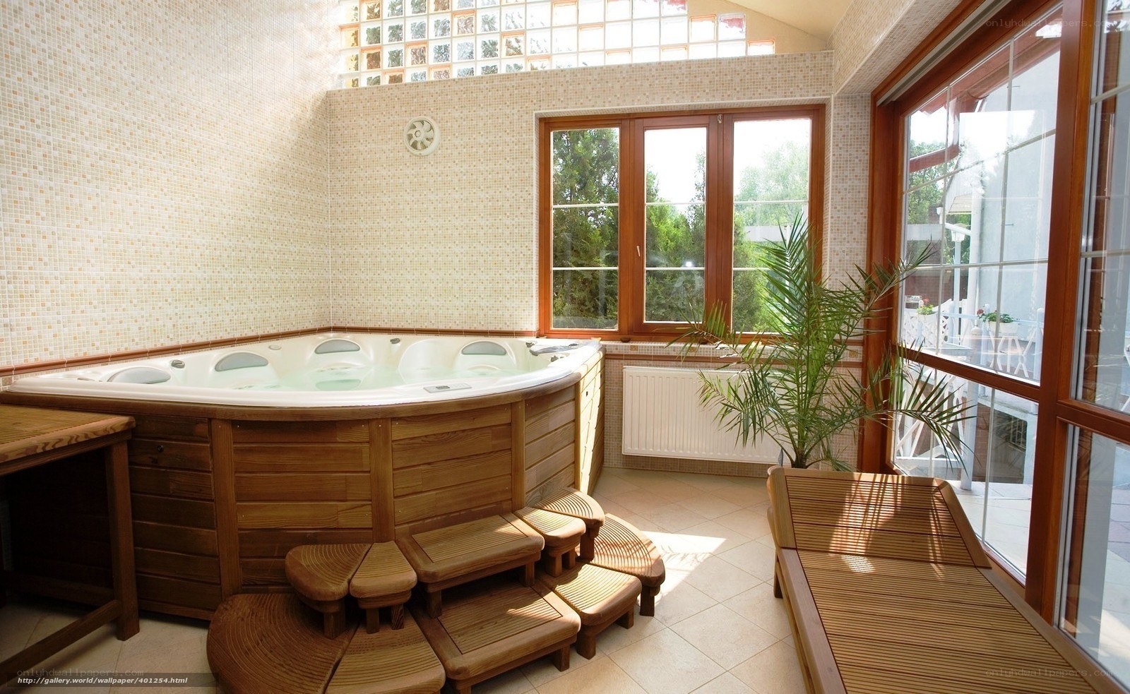 Indoor hot tub room