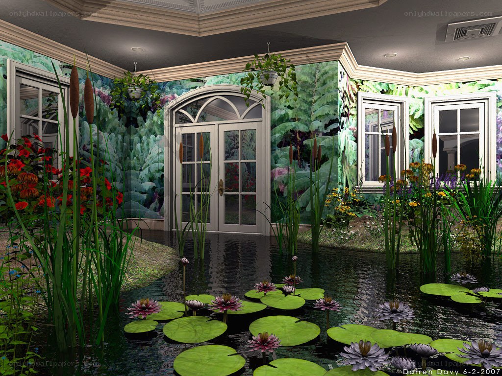 Indoor pond with lily pads