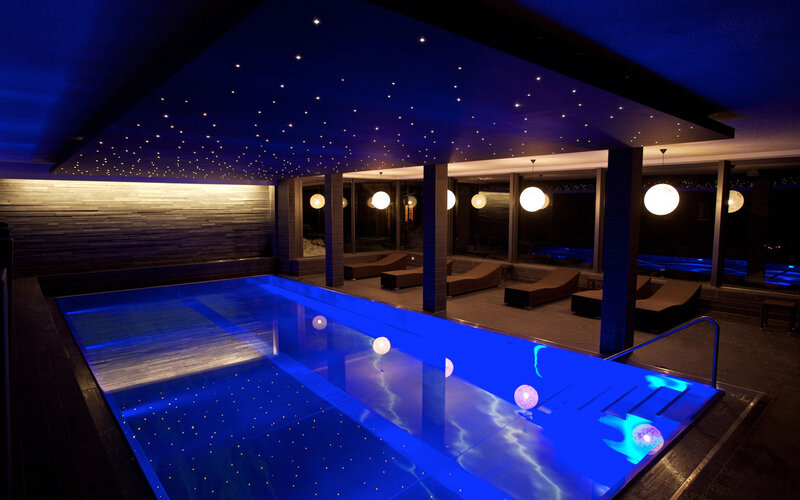 Indoor Pool at Night — Blue, Serene