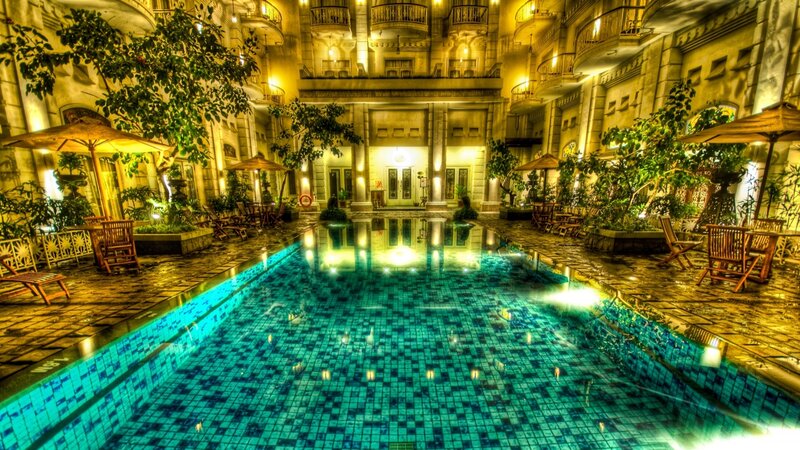 Indoor Pool at Night — Blue