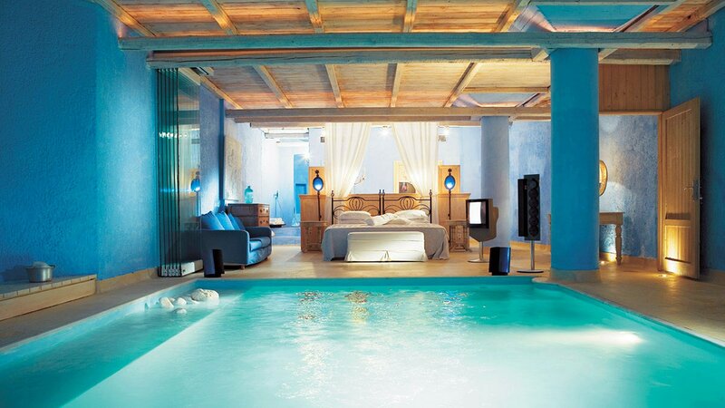 Indoor Pool Bedroom — Blue, Serene, Night