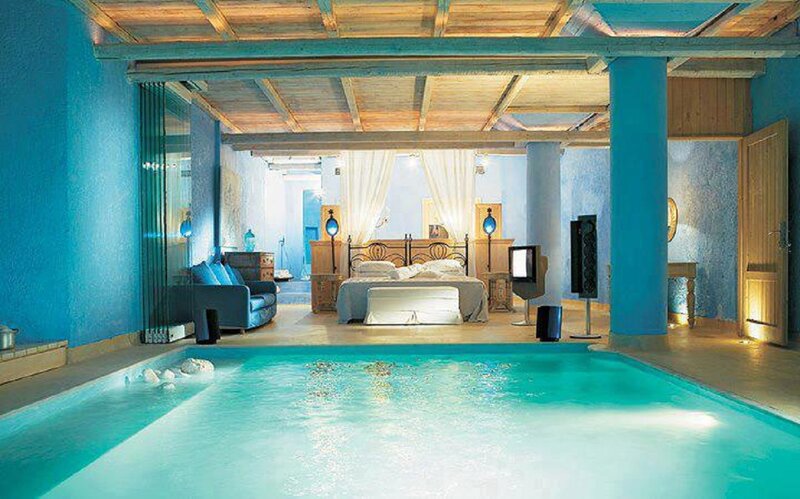 Indoor Pool Bedroom — Blue, Serene