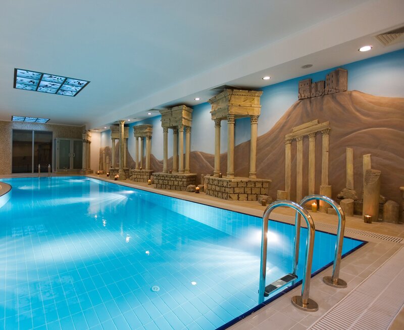 indoor pool with ancient ruins