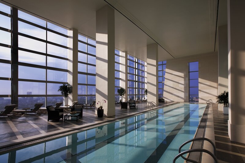 Indoor pool with city view