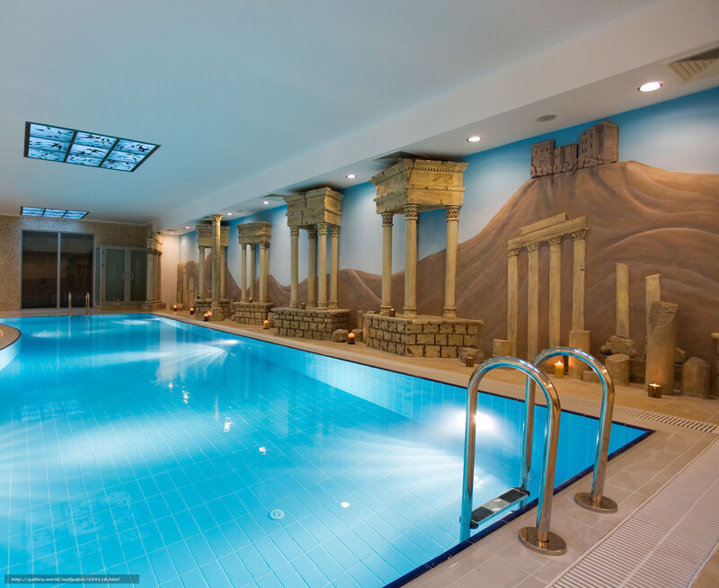 Indoor Pool with Columns — Blue, Serene