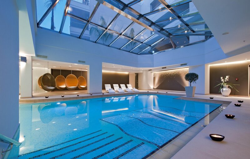 indoor pool with glass roof