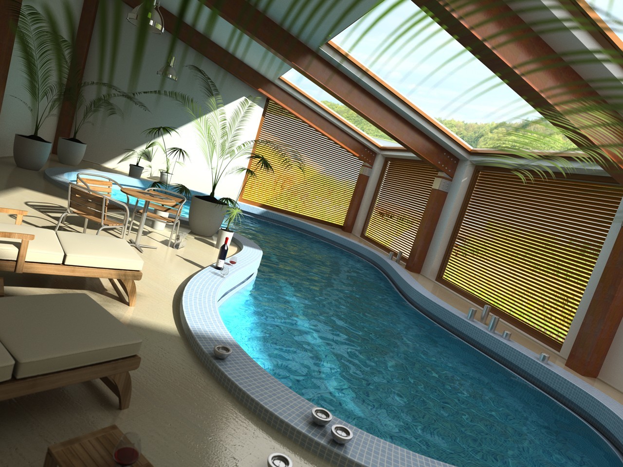 indoor pool with lounge area