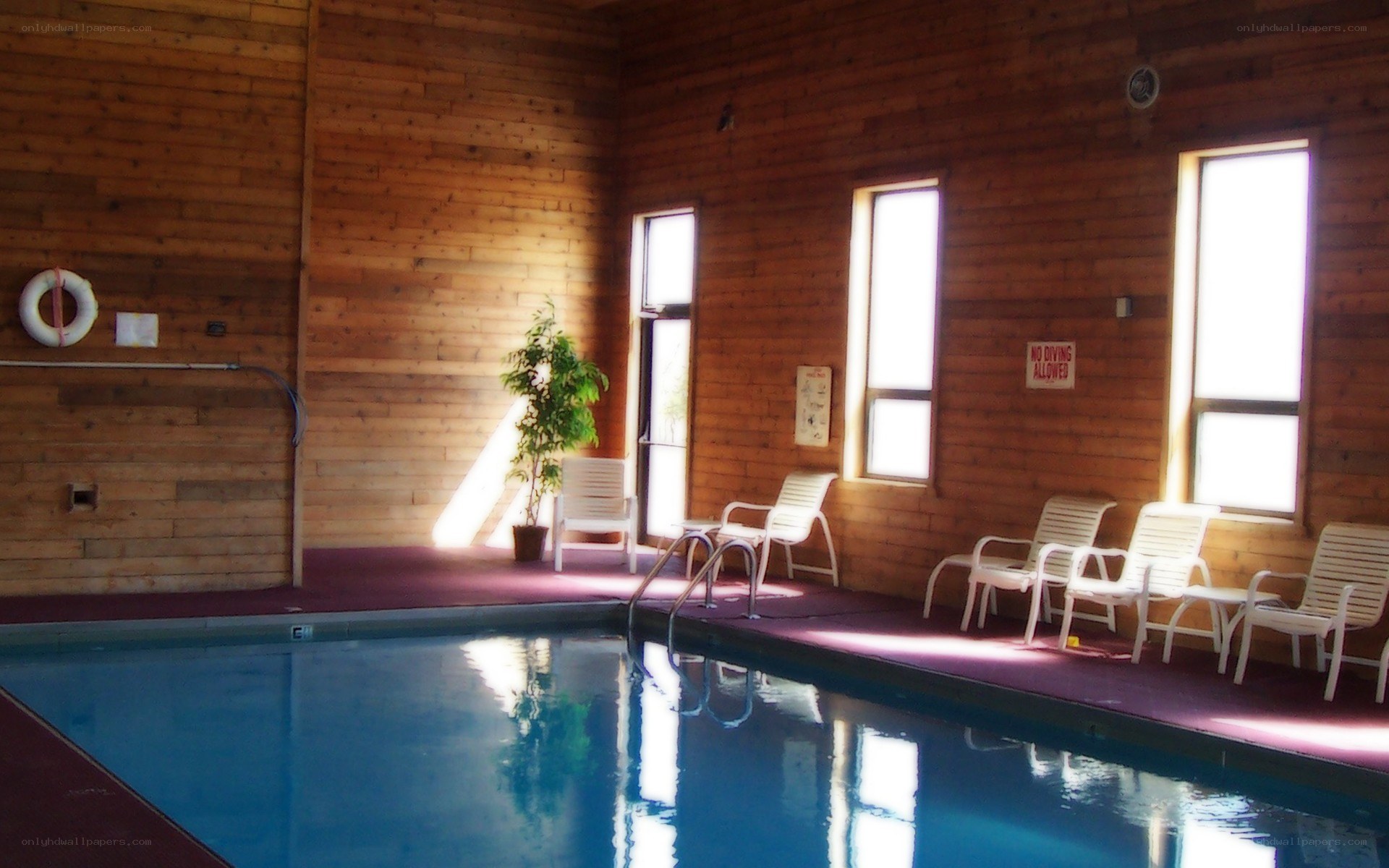 Indoor pool with lounge chairs