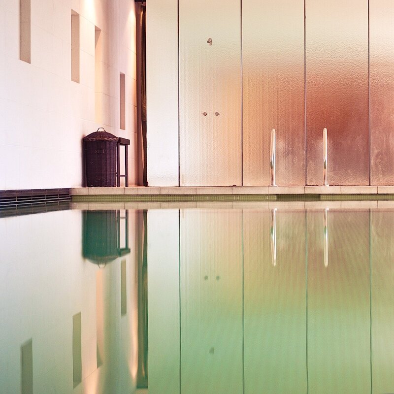 indoor pool with reflective water