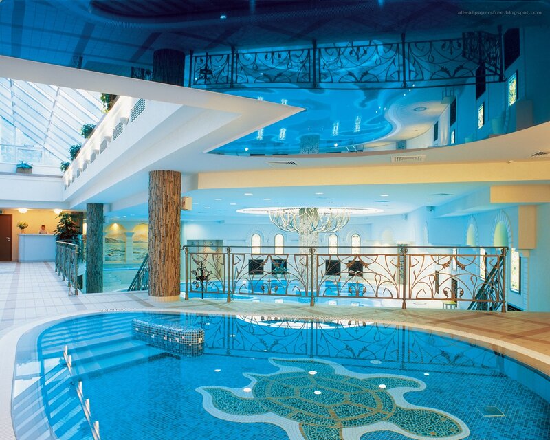 indoor pool with turtle mosaic