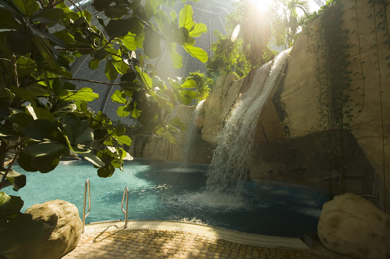 Indoor pool with waterfall