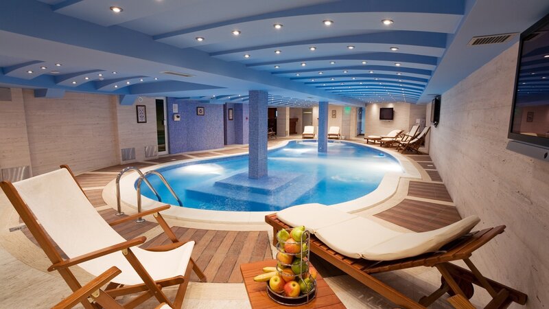 Indoor Swimming Pool — Blue, Serene, Photograph