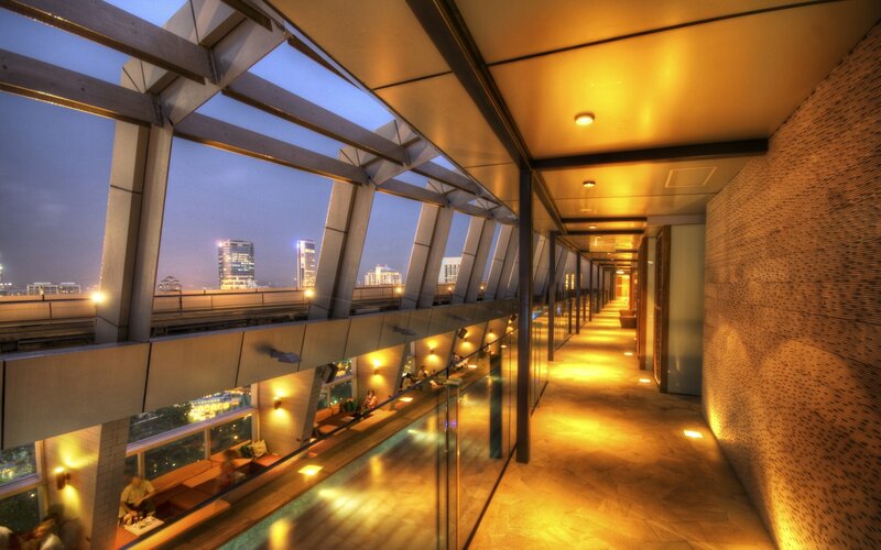 Indoor Walkway with City View