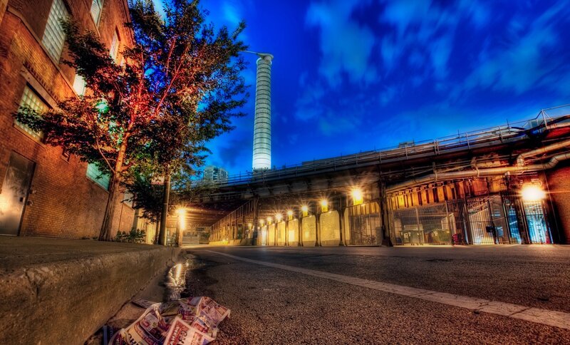 Industrial alley at dusk