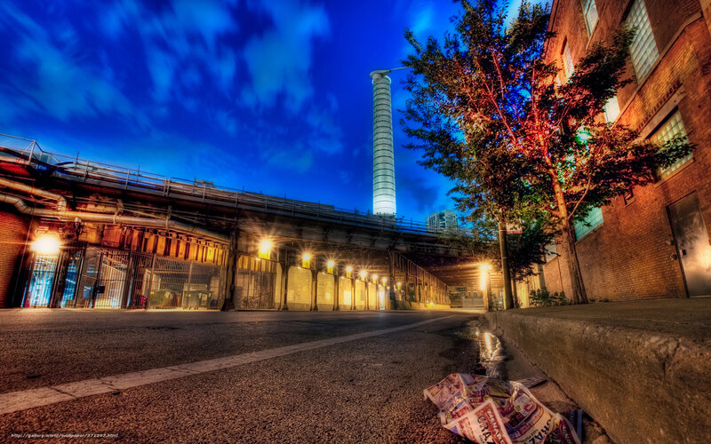 Industrial Chimney at Night — Blue, Dramatic
