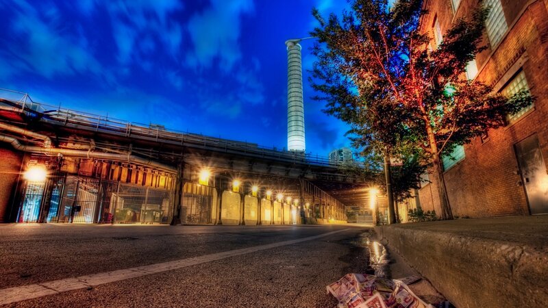 Industrial Chimney at Night