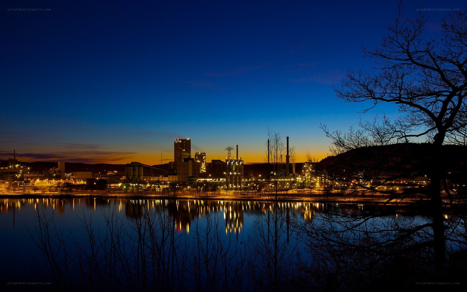 Industrial city at dusk