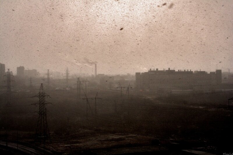 Industrial city in a storm