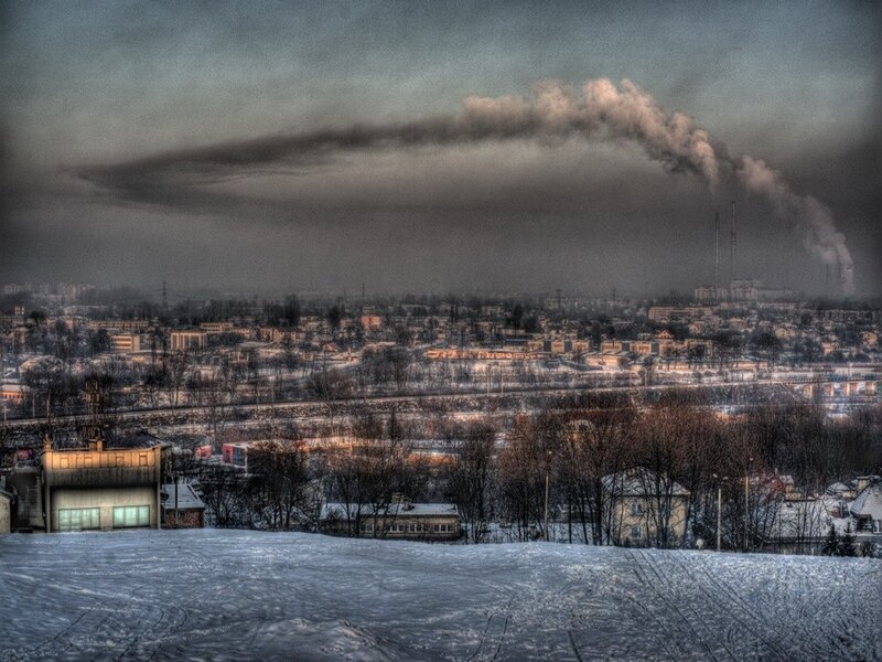 Industrial city in winter