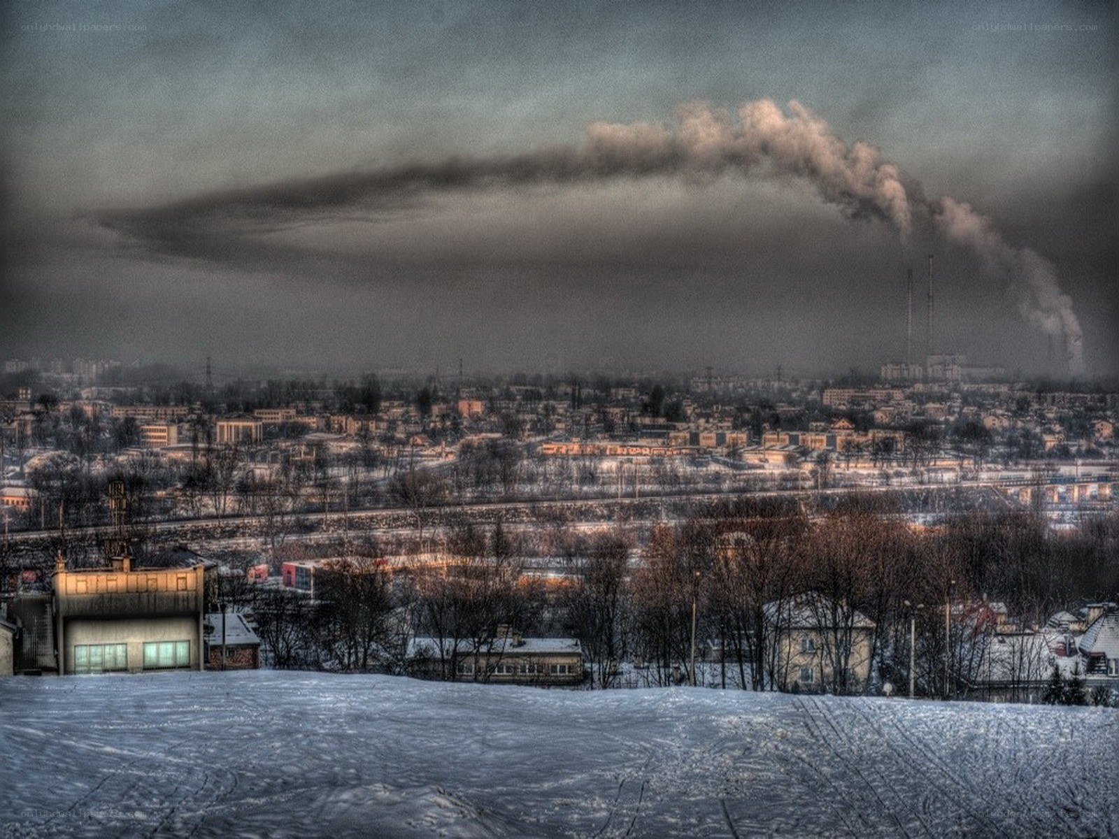 Industrial city in winter