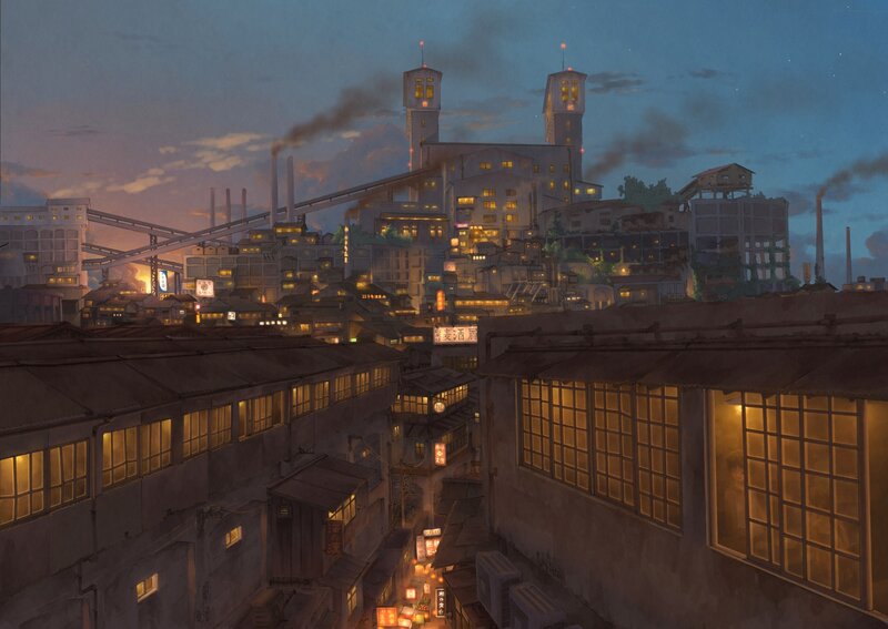 Industrial Cityscape at Dusk — Blue