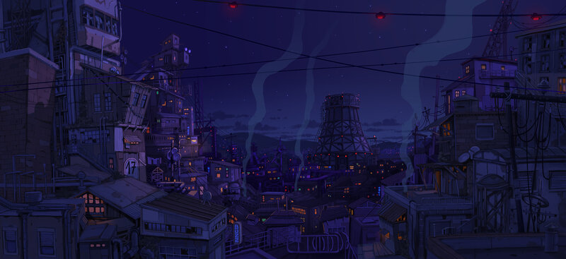 Industrial Cityscape at Night — Blue