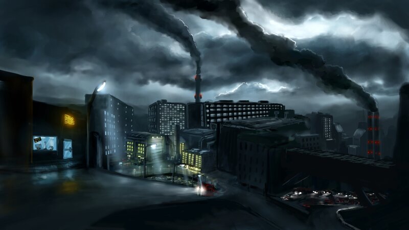 Industrial Cityscape at Night — Gray