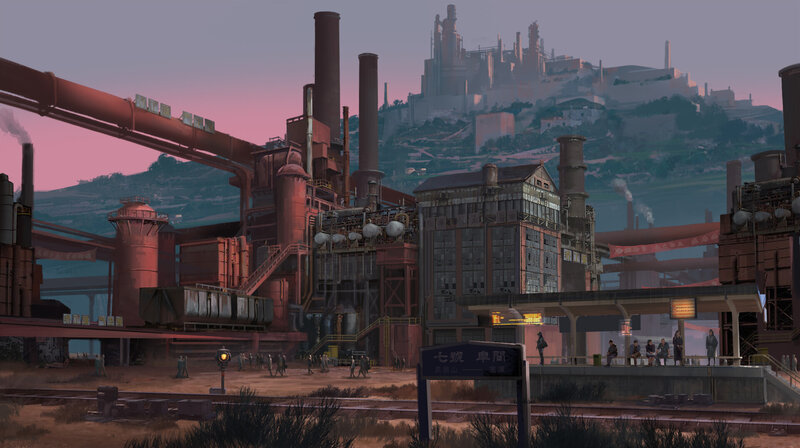 Industrial Cityscape — Pink