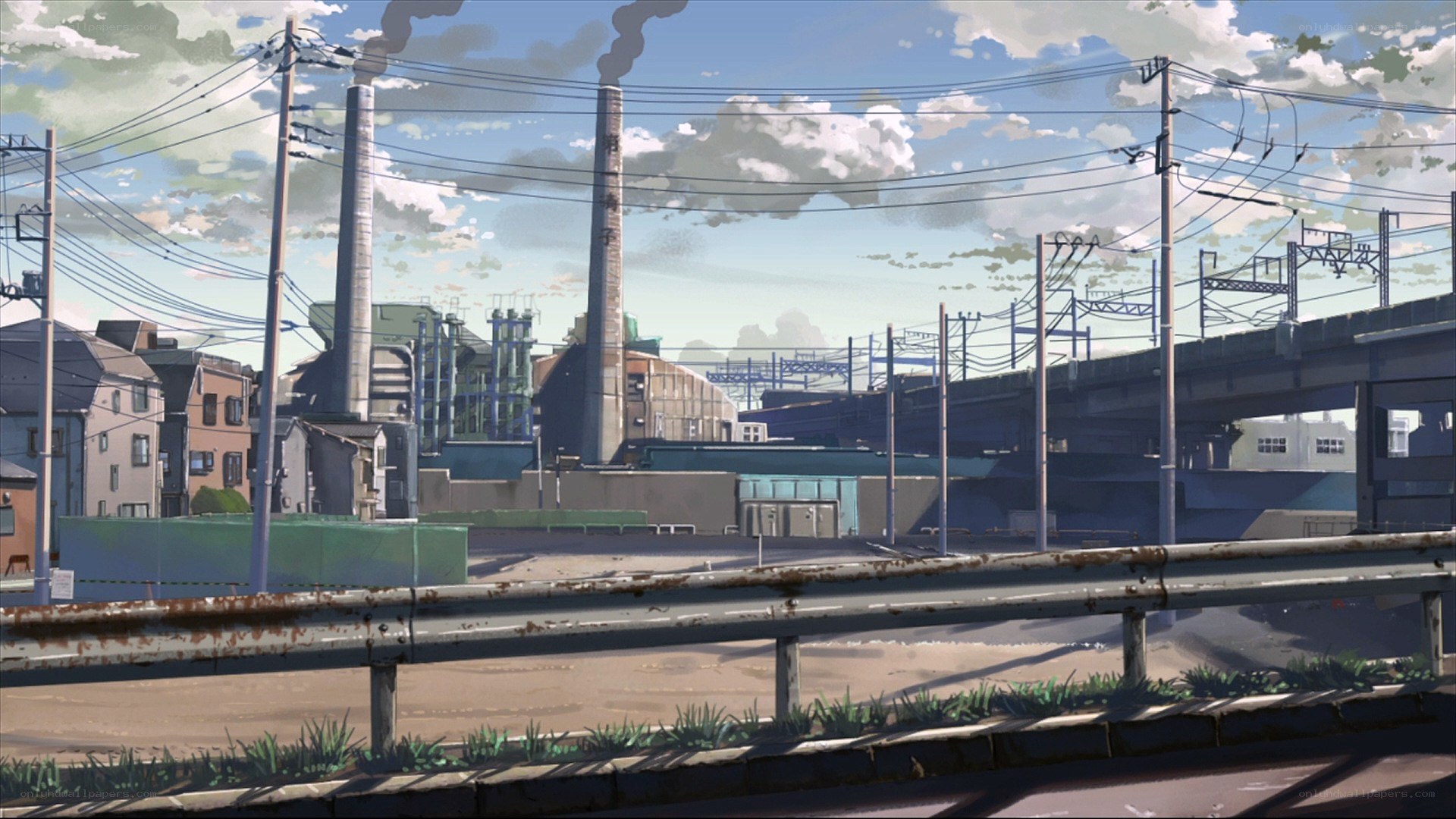 Industrial cityscape with smokestacks