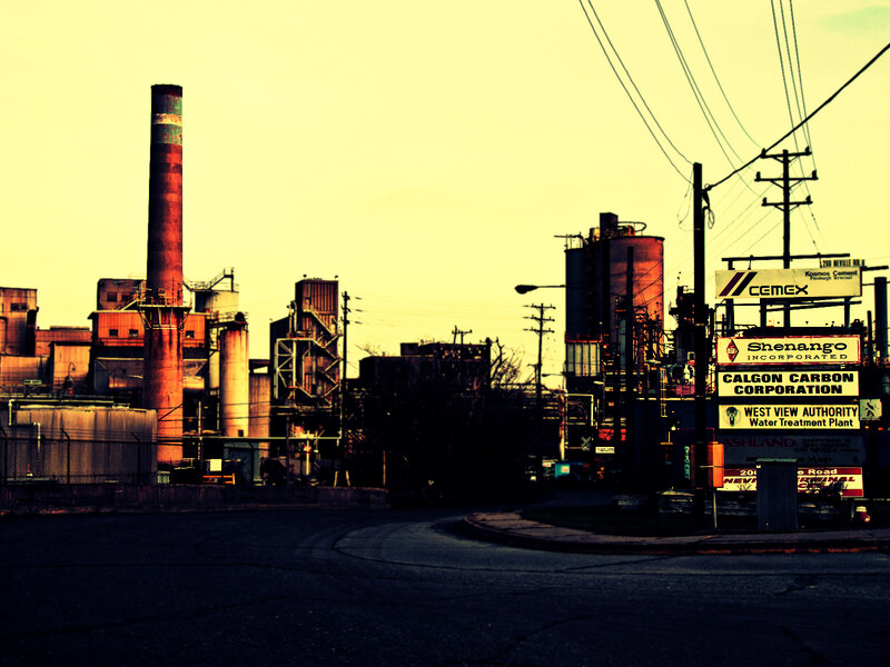 industrial complex at dusk
