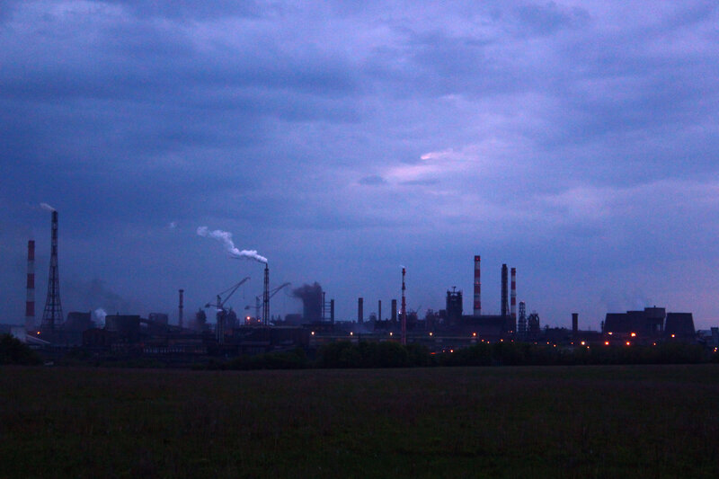Industrial Complex at Dusk — Blue, Dramatic