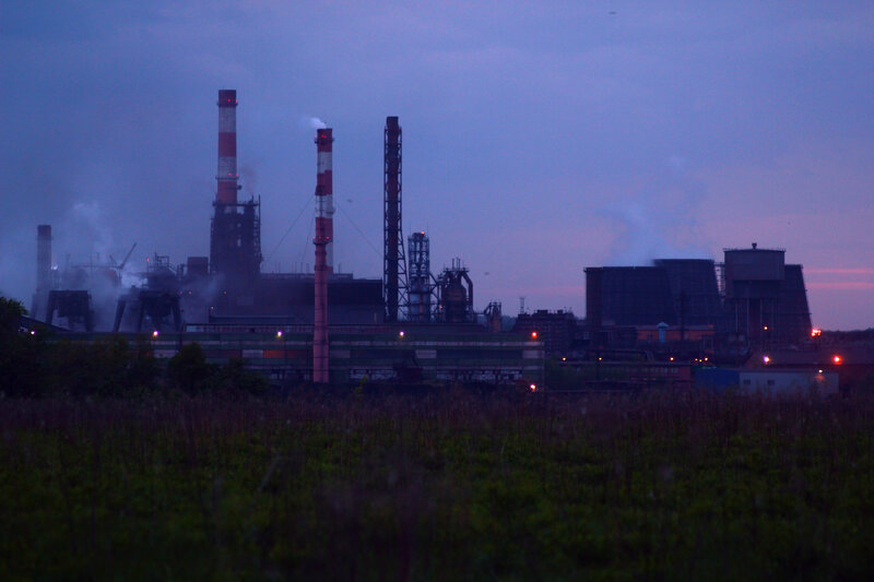 Industrial Complex at Dusk — Blue