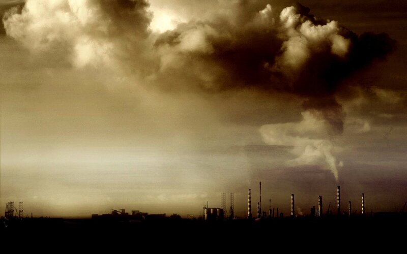 Industrial Complex at Dusk — Brown, Dramatic, Sunset