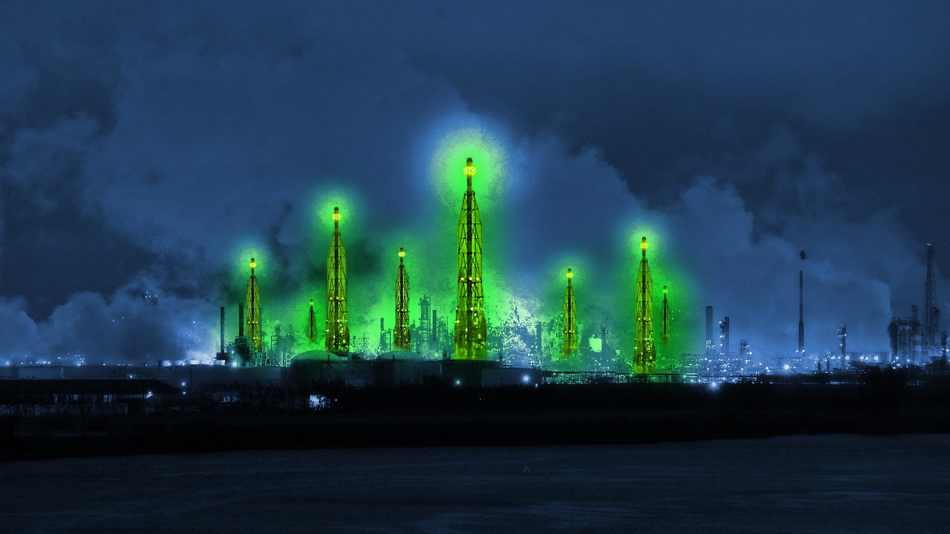 industrial complex at night
