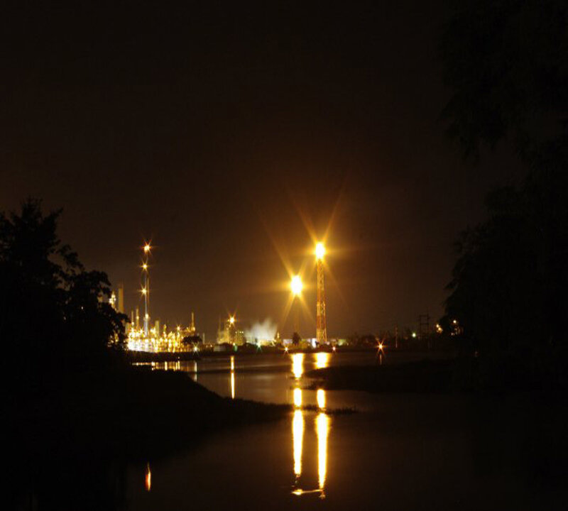 Industrial Complex at Night — Black