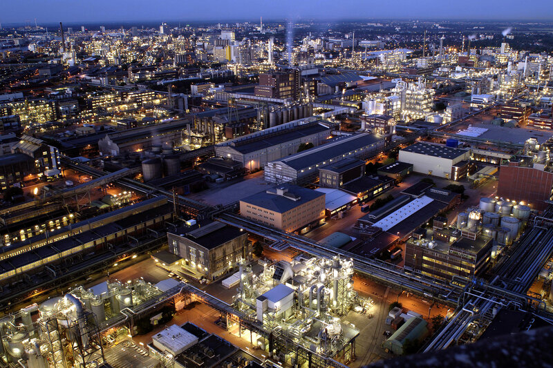 Industrial Complex at Night — Blue, Dramatic
