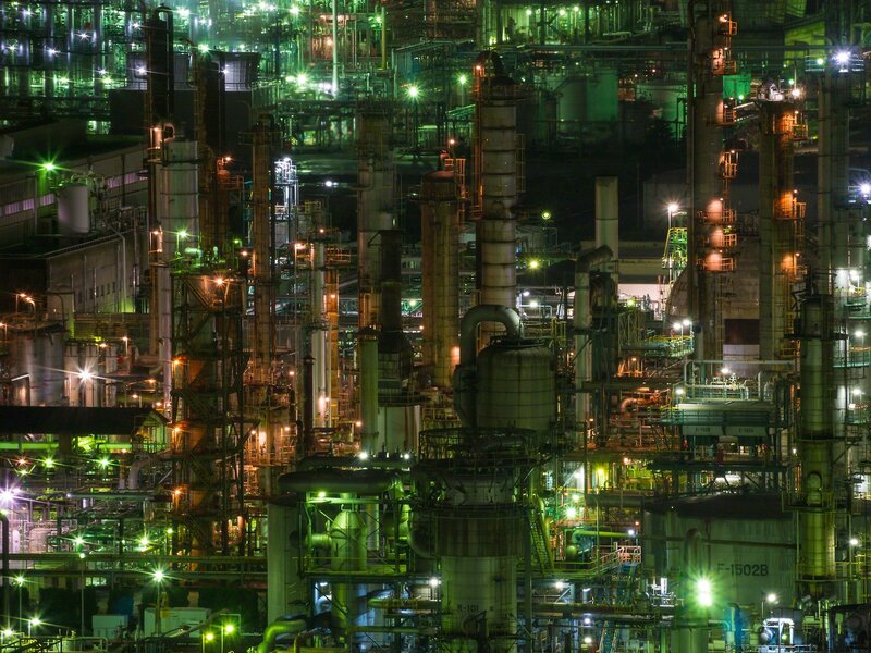 Industrial Complex at Night — Green