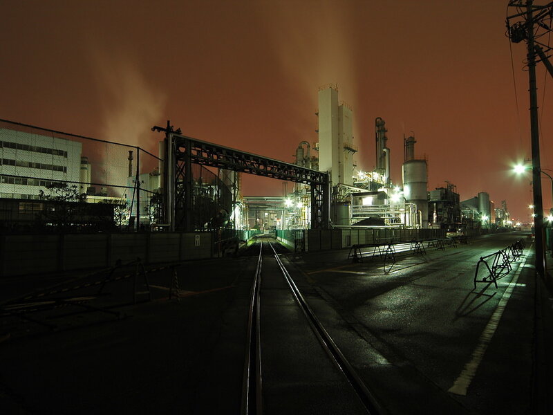 Industrial Complex at Night — Orange, Dramatic